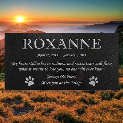 Personalized Cat or Dog Memorial - Granite Stone Pet Grave Marker - 6x12 - Roxanne - image4